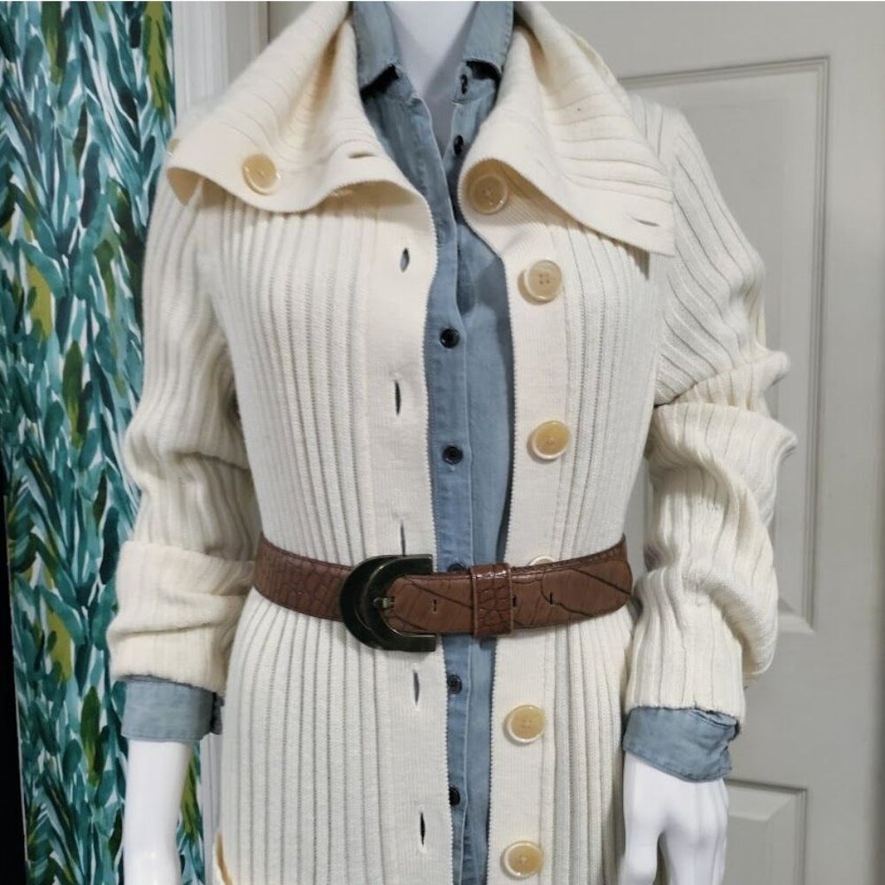 Banana Republic Italian Wool Cardigan L Ribbed Lagenlook Woolblend Preppy - Picture 4 of 11